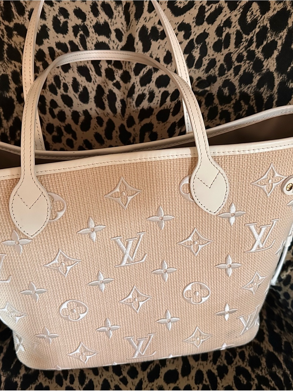 Louis Vuitton Cream-Beige Embroidered Monogram Tote